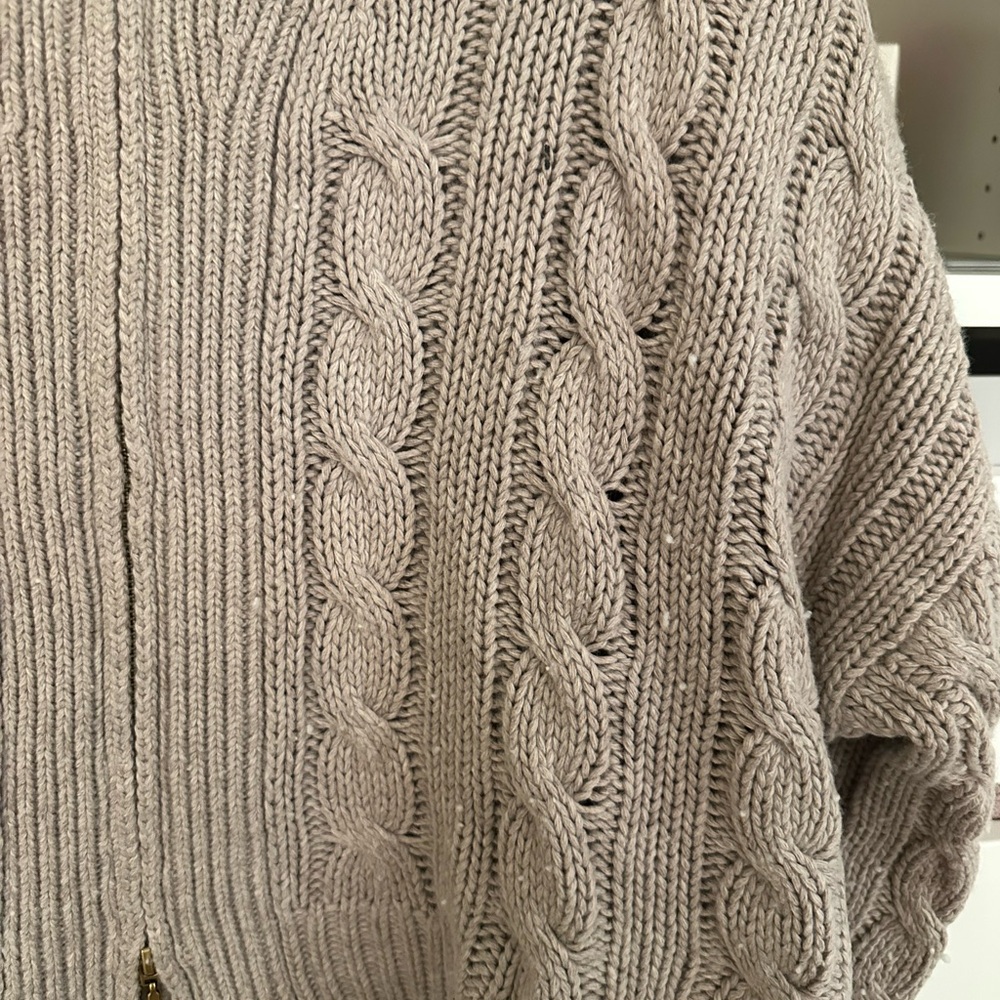 Abercrombie & Fitch Cable-Knit Full Zip collared Sweater Jacket Taupe - Picture 12 of 12